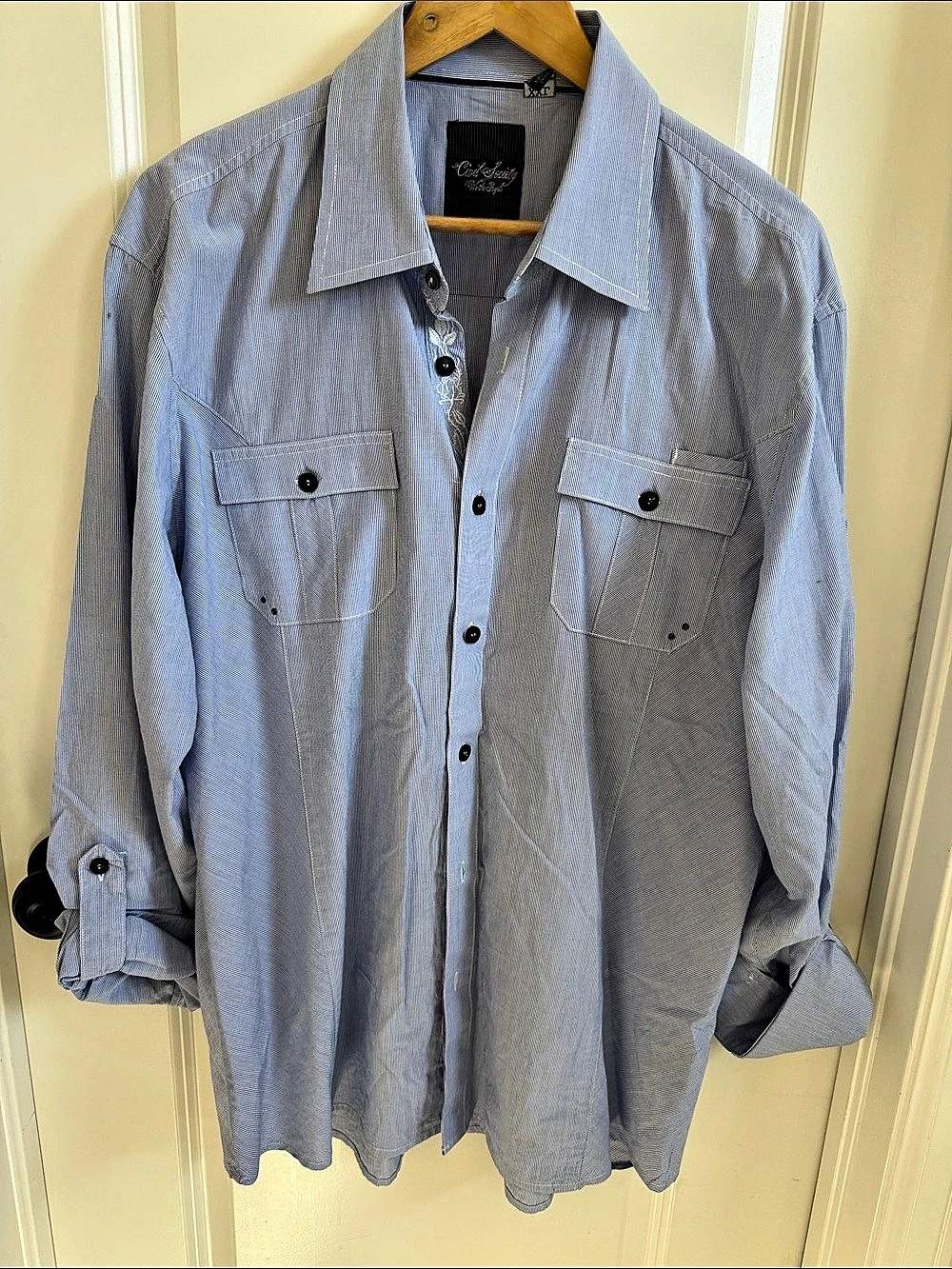 Civil Society Striped Cotton Shirt in Blue & White XXL Like New